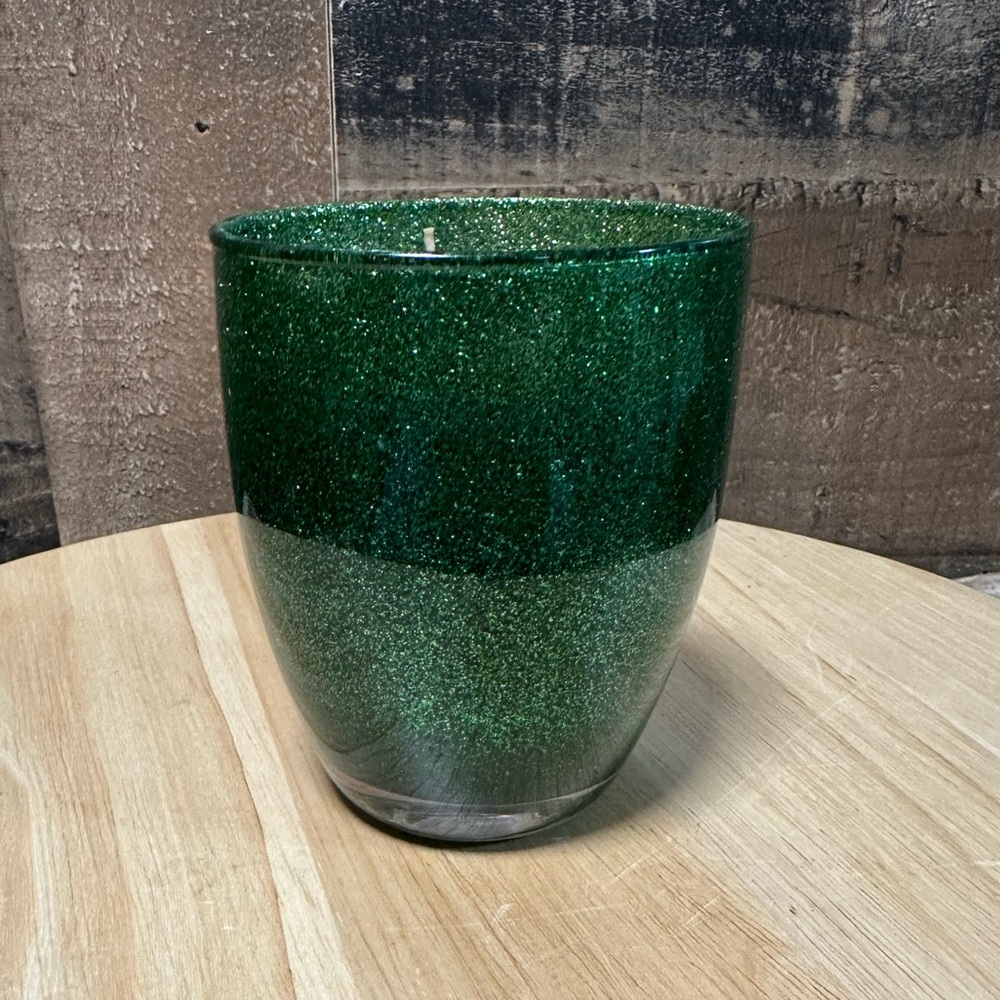 Pizzazz 10.5oz Candle Fill In Green Glitter Candle Holder Spiced Pear & Pumpkin